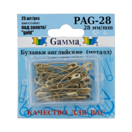 Булавки англ. "Gamma" PAG-28 под золото в блистере 25 шт 28 мм "Атекс" г. Пермь
